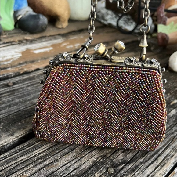 Inge Christopher Purple Rainbow Beaded Jeweled Purse Bag Clutch Vintage 70s 80s
